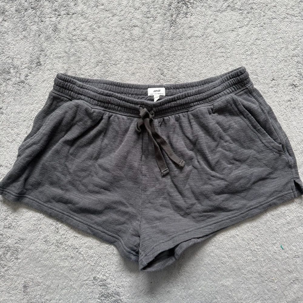 Aerie Endless Summer Drawstring Lounge Shorts Comfy Basic Charcoal Grey Large